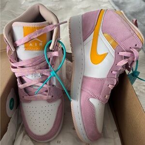 Jordan Kids' Pink and White Sneakers with Yellow Accents
